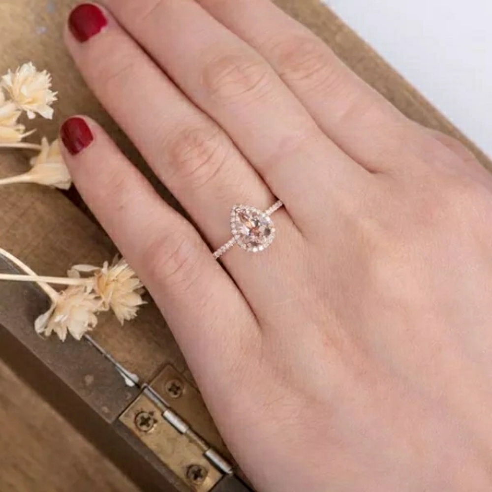 Rose Gold Plated Luxury Pear Ring - Picture 6 of 6